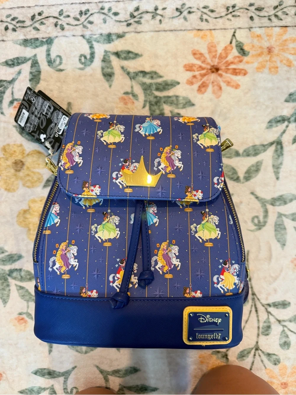 Loungefly Disney Princess Carousel Mini Backpack girly colorful gold blue